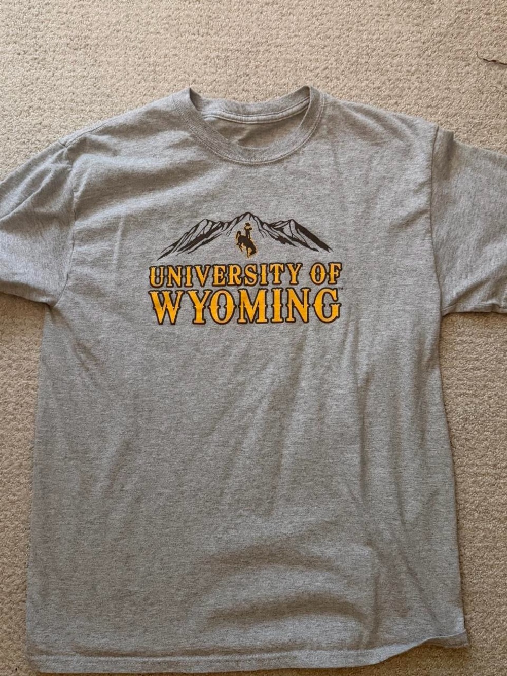 Gildan Gray Short Sleeve Tee with Yellow Wyoming Graphic